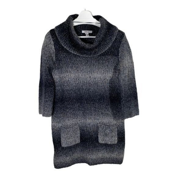 Style & Co Gray Black Ombre Cowl Neck Sweater Tunic Small Knit 3/4 Sleeve Top - Picture 1 of 9